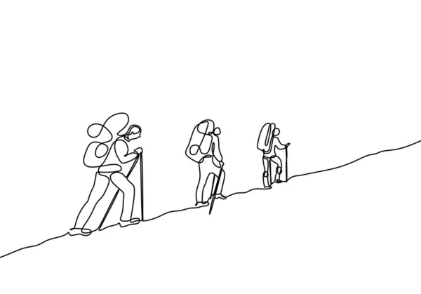 Ένα σχέδιο γραμμής των ταξιδιωτών που περπατούν απομονωμένοι σε λευκό φόντο — Διανυσματικό Αρχείο