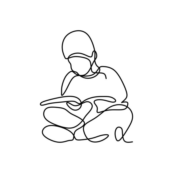 Continuous line drawing of kid read book minimal design