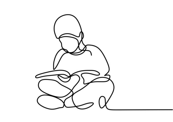 Continuous one line drawing of a kid read a book minimalism vector illustration