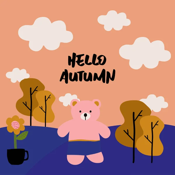 Herbst Hintergrund mit niedlichen Bären Vektor Illustration bunte Pastellfarben — Stockvektor