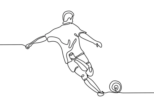Folyamatos vonal rajza férfi rúg egy labdát minimalizmus a labdarúgó focista — Stock Vector