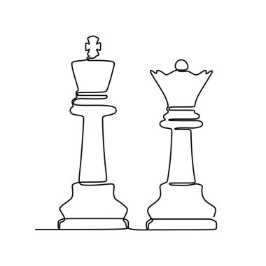 Beyaz arka plan üzerinde izole satranç parçaları minimalist tasarım sürekli bir çizgi çizim. Oyuncular taktik kavramı eps 113 Grubu