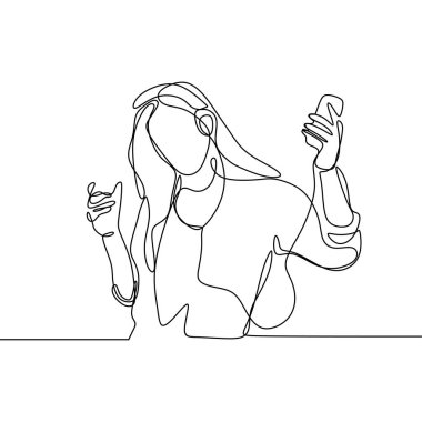 sürekli tek satır çizim kız müzik dinler zevk li ve mutlu görünüyor