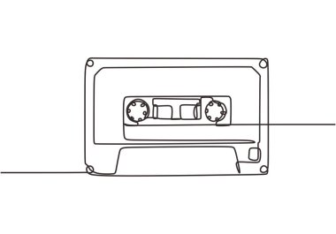 Kaset çiziminde tek bir çizgi. Vintage müzikal öğe kavramı sürekli el çizilmiş vektör tasarım illüstrasyon