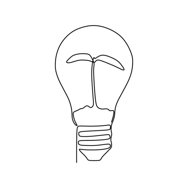 Een lijntekening gloeilamp symbool idee en creativiteit geïsoleerd op witte achtergrond minimalisme ontwerp EPS-63 — Stockvector