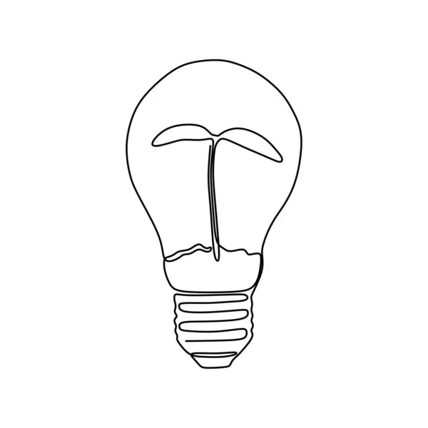 En linje ritning glödlampa symbol idé och kreativitet isolerad på vit bakgrund minimalism design EPS 64 — Stock vektor