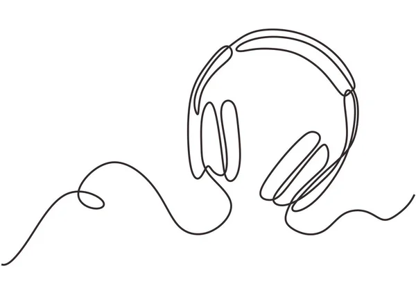 Fejhallgató zene és technológia szimbólumok vektoros illusztráció elszigetelt fehér háttér. Fülhallgató folyamatos vonalas rajza. — Stock Vector