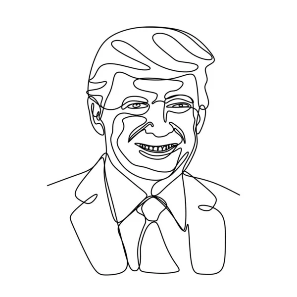 Uma linha de desenho de Donald Trump, candidato presidencial republicano. 9 de janeiro de 2019. Lineart contínuo minimalista. Ilustração vetorial —  Vetores de Stock