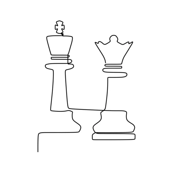 Dessin continu d'une ligne de pièces d'échecs design minimaliste isolé sur fond blanc. Concept tactique du groupe de joueurs eps 114 — Image vectorielle