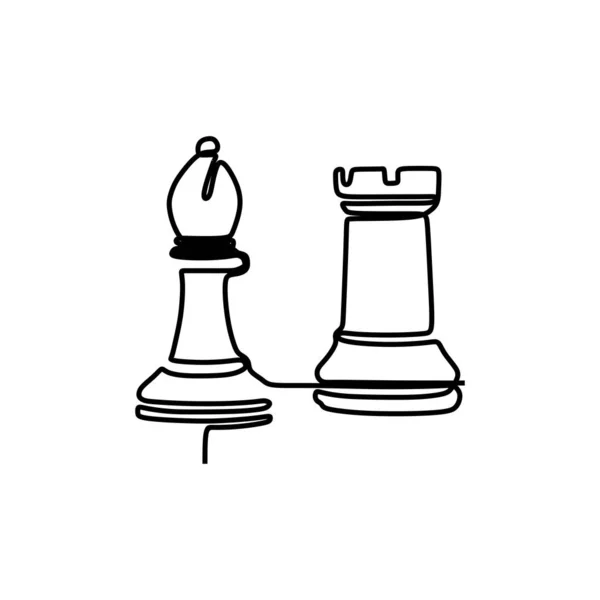 Dessin continu d'une ligne de pièces d'échecs design minimaliste isolé sur fond blanc. Concept tactique du groupe de joueurs eps 143 — Image vectorielle