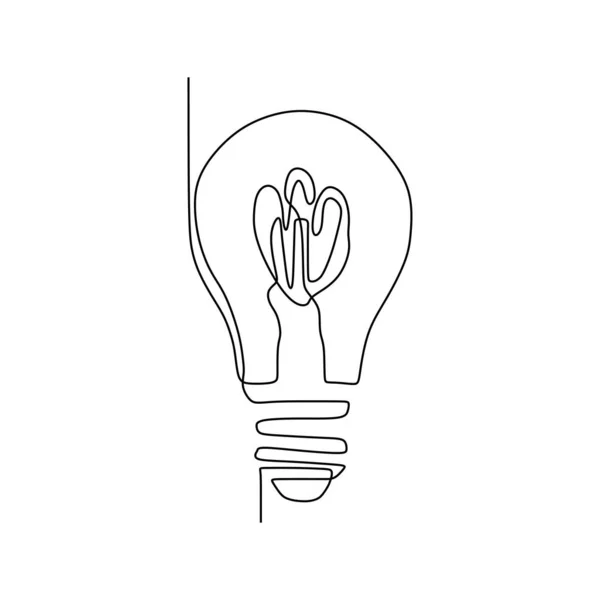 Doorlopende één lijntekening gloeilamp symbool idee en creativiteit geïsoleerd op witte achtergrond minimalisme ontwerp EPS-72 — Stockvector