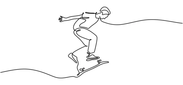 Joueur de jeu de planche à roulettes continue un dessin de ligne. patineurs montrant des compétences sport thème lineart. Illustration vectorielle de course modifiable isolée sur fond blanc . — Image vectorielle