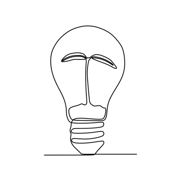 Een lijntekening gloeilamp symbool idee en creativiteit geïsoleerd op witte achtergrond minimalisme ontwerp EPS-61 — Stockvector