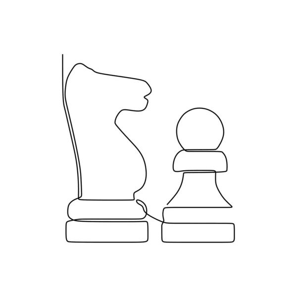 Beyaz arka plan üzerinde izole satranç parçaları minimalist tasarım sürekli bir çizgi çizim. Oyuncular taktik kavramı eps 127 Grubu — Stok Vektör