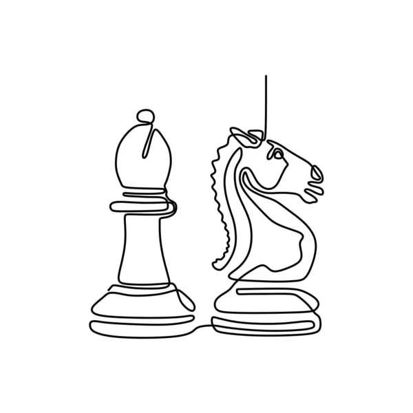 Doorlopende één lijntekening van schaakstukken minimalistisch design geïsoleerd op witte achtergrond. Groep van spelers tactiek concept EPS 140 — Stockvector
