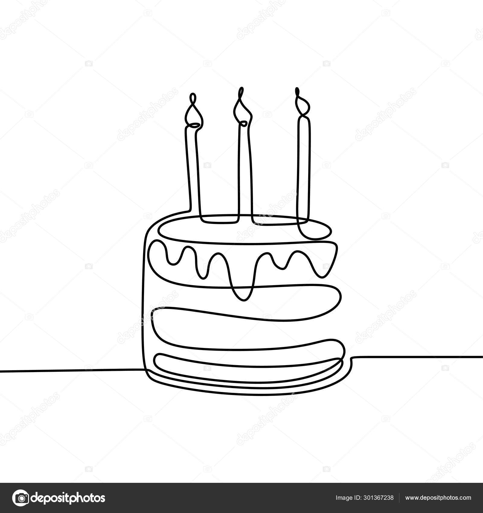 Continuous Line Drawing Birthday Cake With Candle Symbol Of Celebration Happy Moment On White Background Vector Illustration Minimalism Stock Vector Image By C Ngupakarti
