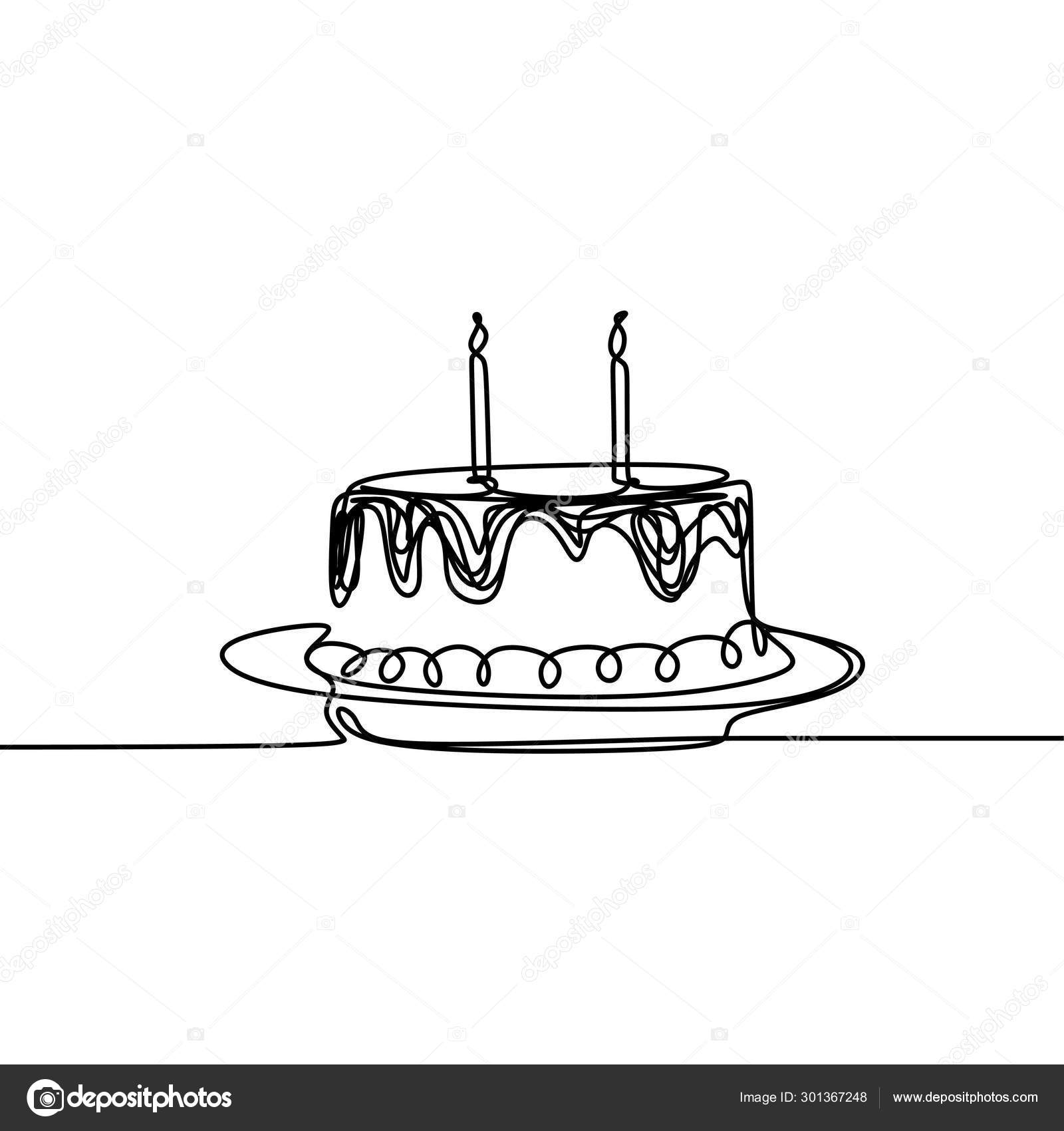Continuous Line Drawing Birthday Cake With Candle Symbol Of Celebration Happy Moment On White Background Vector Illustration Minimalism Vector Image By C Ngupakarti Vector Stock