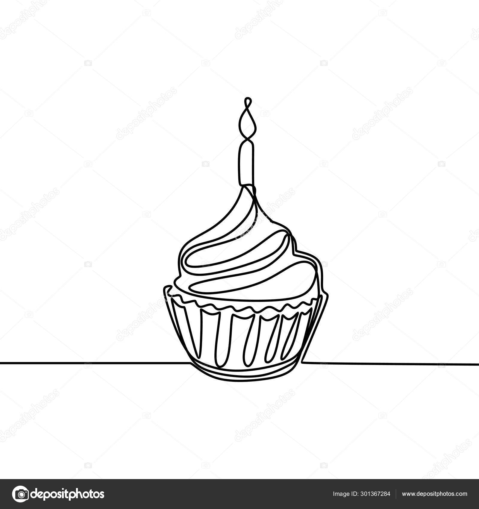 Gateau D Anniversaire D Une Ligne Avec Une Illustration Vectorielle De Banniere De Conception Minimaliste De Bougie Isole Sur Fond Blanc Pour Le Moment De Celebration Image Vectorielle Par Ngupakarti C Illustration