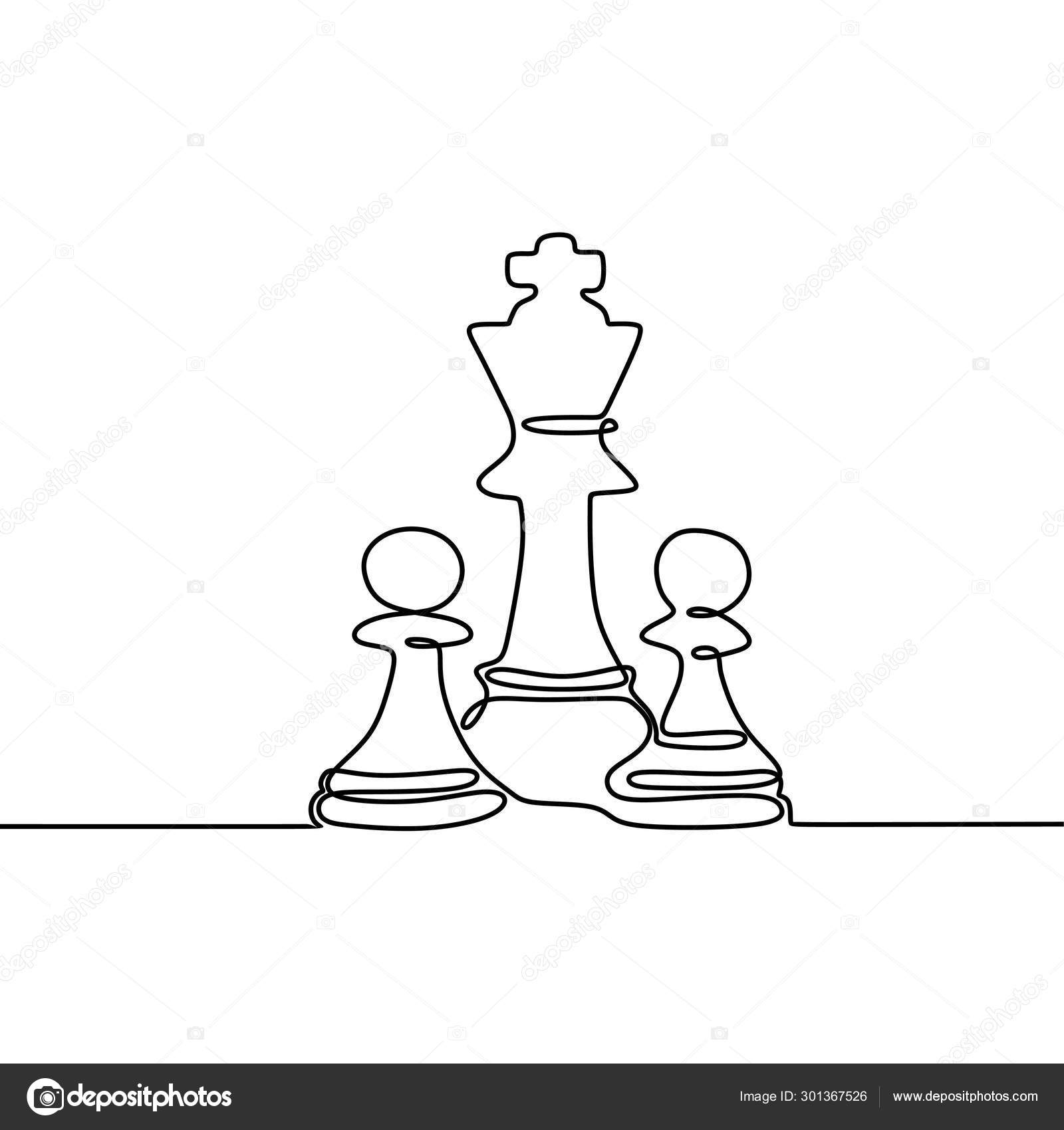 peças de xadrez de desenho de uma única linha alinhadas