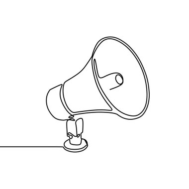 Korna hoparlör işareti ve duyuru ve çalışan işe alma için sembol sürekli çizgi çizim