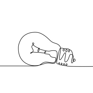 Sürekli bir çizgi ampul sembolü fikir ve yaratıcılık beyaz arka plan minimalizm tasarımı izole çizim.