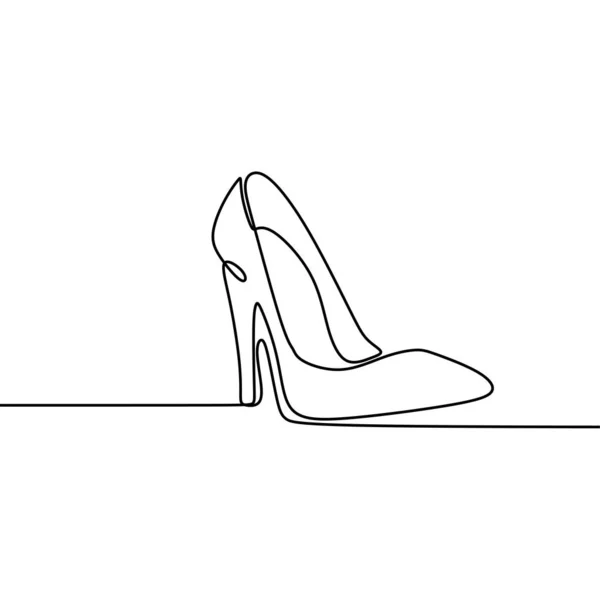 Dibujo de línea continua única del zapato del talón alto para la moda de la mujer aislada en la ilustración del vector de fondo blanco — Vector de stock