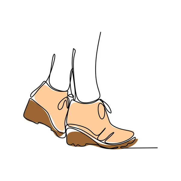 Dibujo continuo de la línea de zapatos de tacón alto para la moda de la mujer aislado en la ilustración vector de fondo blanco — Vector de stock