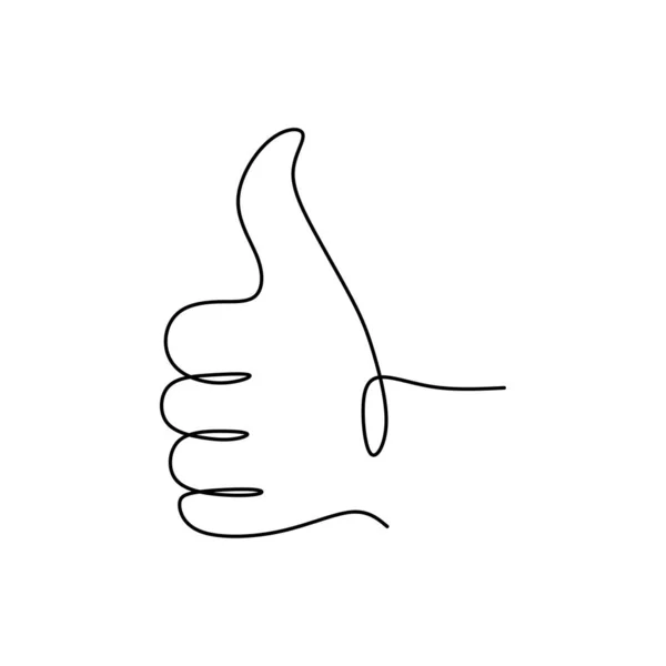 One line drawing thumbs up hand gesture concept of fine, agree, and okay — Stock Vector