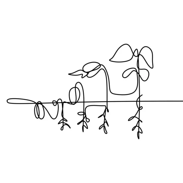 Fáze rostlinné pěstování souvislá s jedním úsekovou kresbou minimalistický vektorový obrázek ze semen, kořenů a listů — Stockový vektor