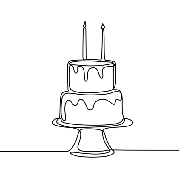 キャンドルミニマリストデザインバナーベクトルイラスト付き1行バースデーケーキは、お祝いの瞬間のために白い背景に隔離 — ストックベクタ
