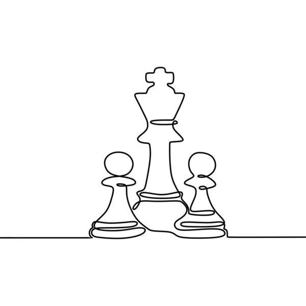 Continuous one line drawing of chess pieces minimalist design isolated on white background. Group of players tactic concept. — Stock Vector