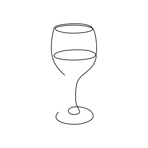 Continuous one line drawing wine glass isolated on white background vector illustration minimalism design of beverage element. — Stock Vector
