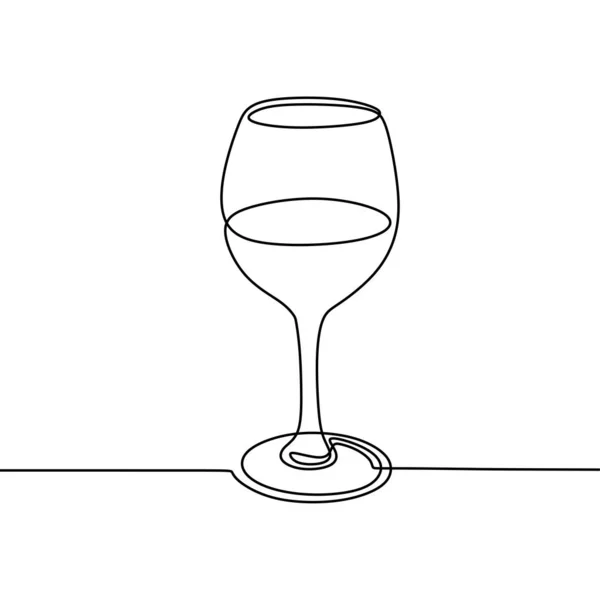 Continuous one line drawing wine glass isolated on white background vector illustration minimalism design of beverage element. — Stock Vector