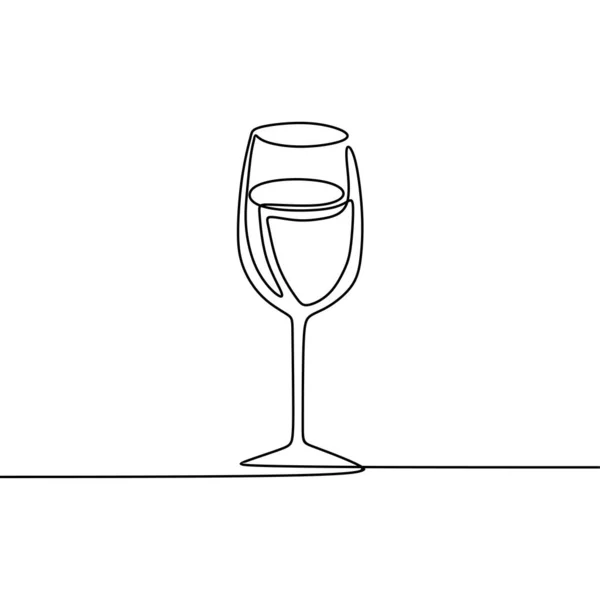 Continuous one line drawing wine glass isolated on white background vector illustration minimalism design of beverage element. — Stock Vector