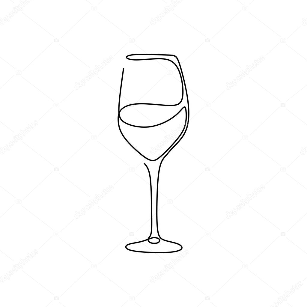 Continuous one line drawing wine glass isolated on white background vector illustration minimalism design of beverage element.
