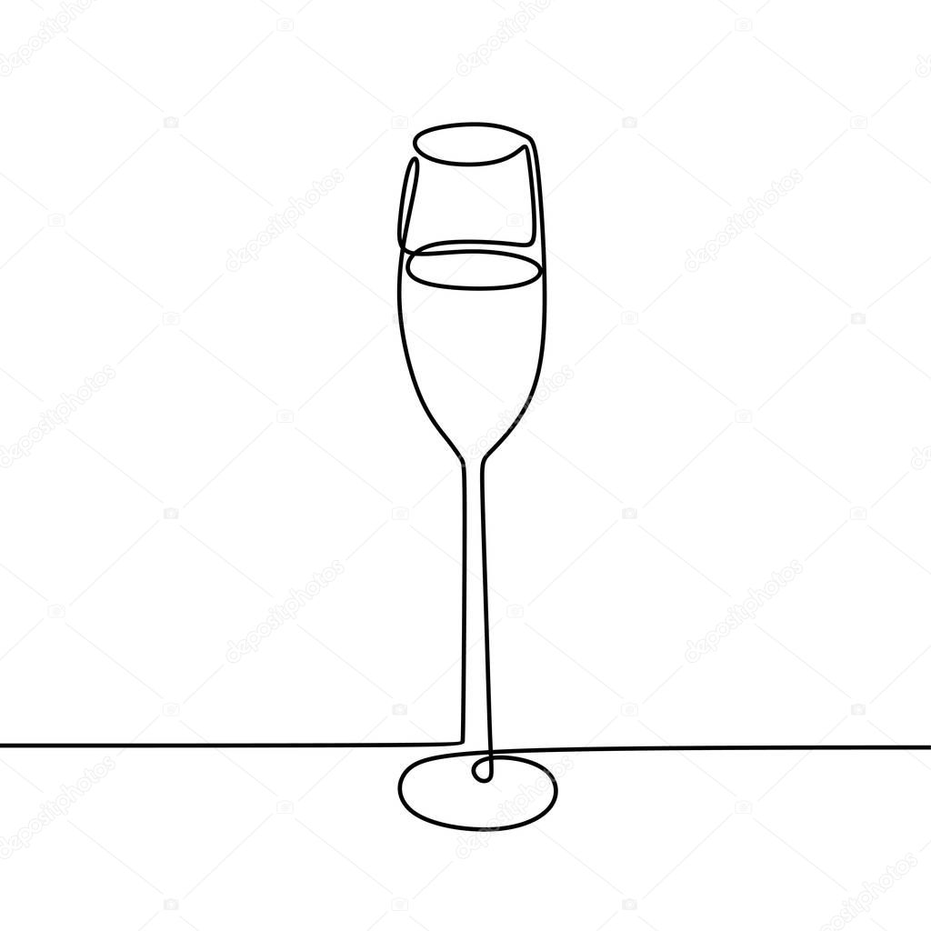 Continuous one line drawing wine glass isolated on white background vector illustration minimalism design of beverage element.