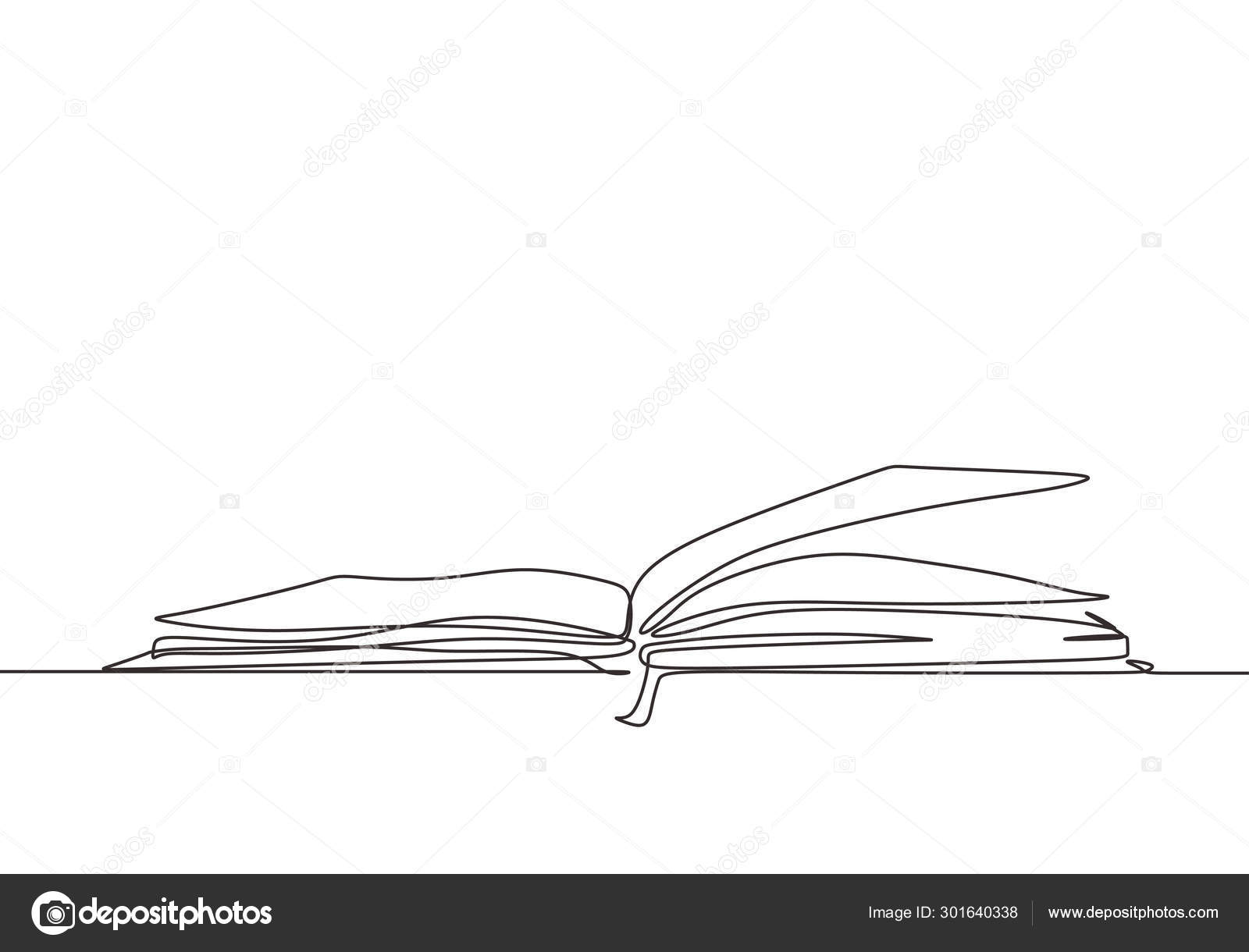 Continuous one line drawing of an open book. Vector illustration