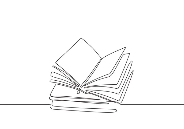 Disegno continuo di una linea di libro. Materiale didattico per illustrazione vettoriale torna al tema della scuola. Una pila di libri. Oggetti bibliotecari per aumentare la conoscenza . — Vettoriale Stock