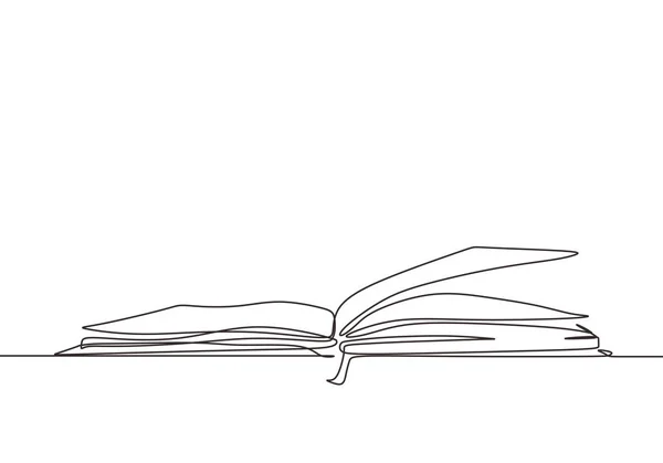 Continuo una linea disegno libro aperto con pagine volanti. Materiale didattico per illustrazione vettoriale torna al tema della scuola . — Vettoriale Stock