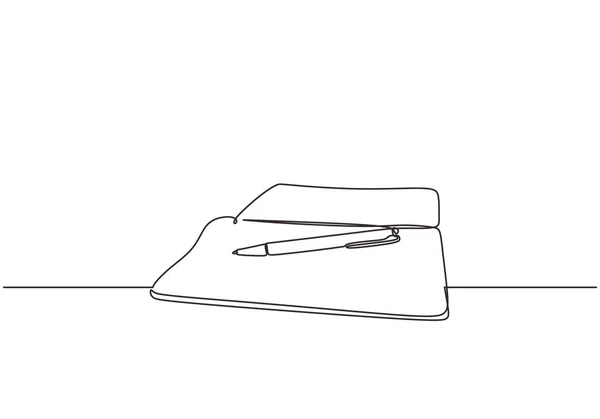 Doorlopende lijntekening van boek en pen een Lineart hand getrokken geïsoleerd op witte achtergrond. Onderwijs benodigdheden terug naar school thema minimalistisch design. — Stockvector