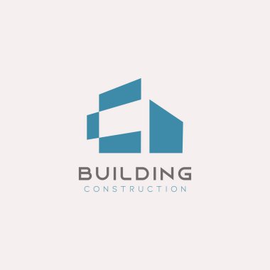 Beyaz renkler arka plan üzerinde Yaratıcı bina logo simgesi tasarım mavi. Minimalizm tarzı mimari ve konut sembolleri,