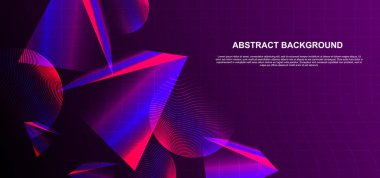 Neon parlayan tekno çizgiler, üçgen geometrik şekiller vektör illüstrasyon ile hi-tech fütüristik soyut arka plan şablonu