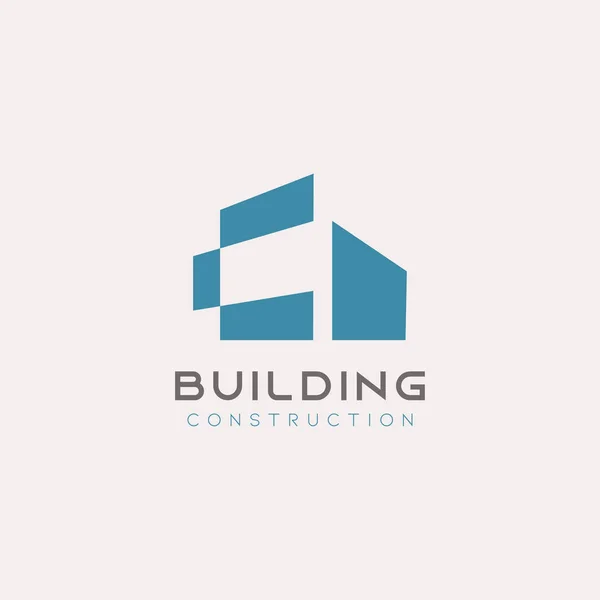 クリエイティブな建物のロゴアイコンは、白い色の背景に青をデザイン。建築と住宅シンボルのミニマリズムスタイル, — ストックベクタ