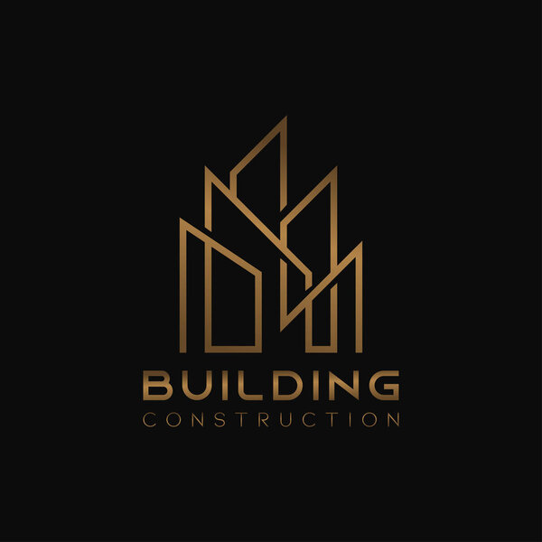 Линейное строительство Недвижимость. Векторная EPS 10. Золотые цвета на черном фоне. Стиль роскоши
.