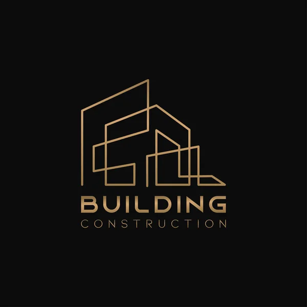 Şirket için House Soyut Emlak Kırsal Logo Tasarım Şablonu. Siyah arka plan lüks tarzı altın renklerle Bina Vektör Siluet. — Stok Vektör