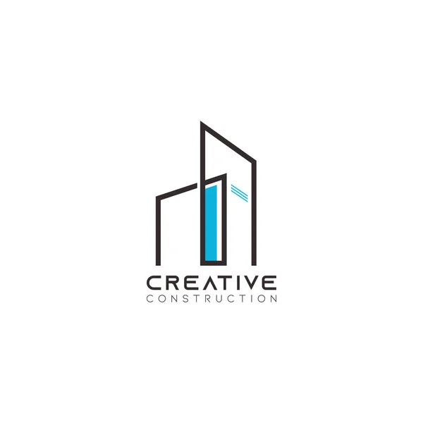 Abstract Real Estate Campo Logo Design Template. Construção de silhueta vetorial para empresa com linha simples . — Vetor de Stock