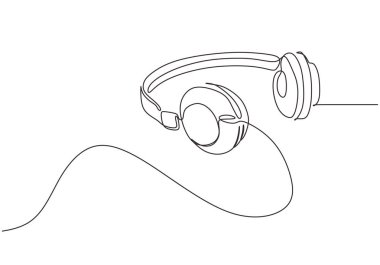 Kulaklık vektör illüstrasyon minimalizm müzik sembolü sürekli bir satır çizim.