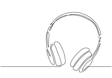Müzik dinlemek için kulaklık vektör illüstrasyon minimalizm müzik sembolü sürekli bir satır çizim.