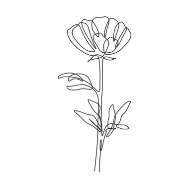 Çiçek bir çizgi minimalizm sürekli lineart çizim. Botanik bahçe anahattı.