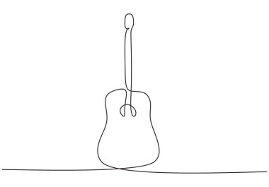 Akustik gitar vektör minimalizm sürekli bir çizgi çizim beyaz arka plan üzerinde izole